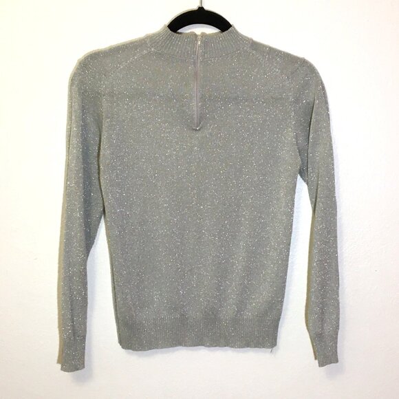 Vintage 60s 70s KMark Silver Metallic Lurex Sweater Back Zipper Holiday Glam (2) - Picture 9 of 12